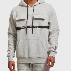 8&9 MFG Dark Gray Strapped Up Hoodie Y2K Urban Streetwear Men Size Large